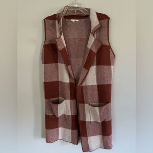 Maurices Long Sleeveless Duster Cardigan Vest, Burnt Orange Size M